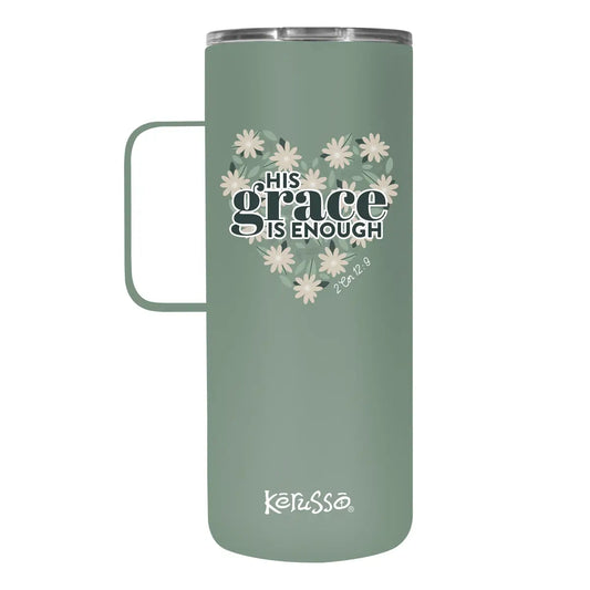 Kerusso 22 oz Stainless Steel Mug With Handle His Grace Is Enough - Green