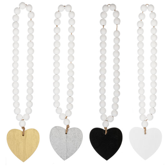 Wood Beaded Loop with Heart Charm