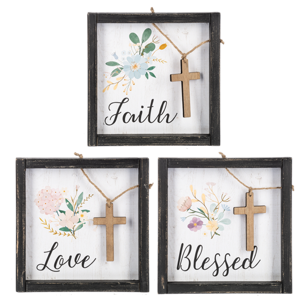 Blessed, Love, Faith Wall Decor with Hanging Cross