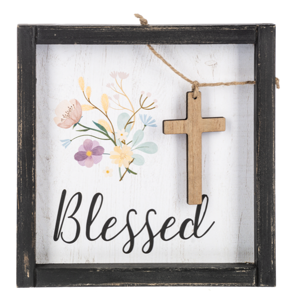 Blessed, Love, Faith Wall Decor with Hanging Cross