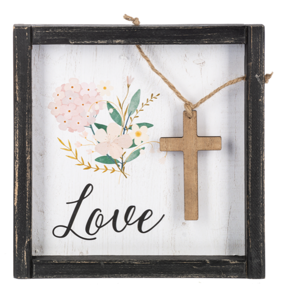 Blessed, Love, Faith Wall Decor with Hanging Cross