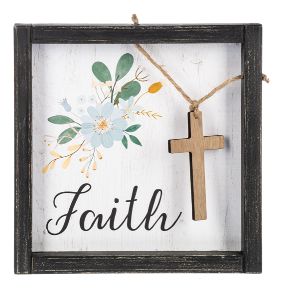 Blessed, Love, Faith Wall Decor with Hanging Cross