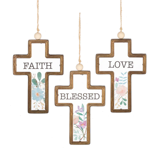 Faith, Blessed, Love Cross Ornament
