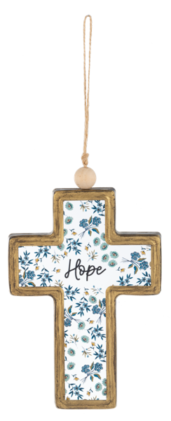 Love, Hope, Faith Floral Cross Ornament with Text