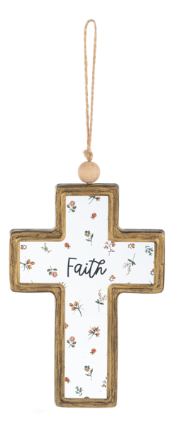 Love, Hope, Faith Floral Cross Ornament with Text