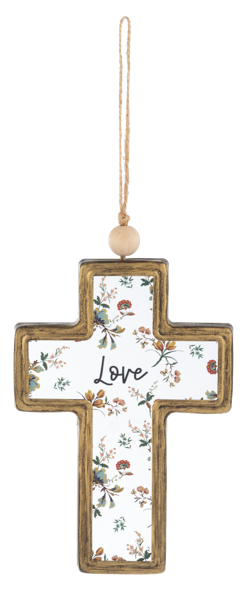 Love, Hope, Faith Floral Cross Ornament with Text