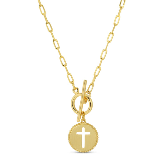 Cross Paperclip Toggle Necklace, Gold