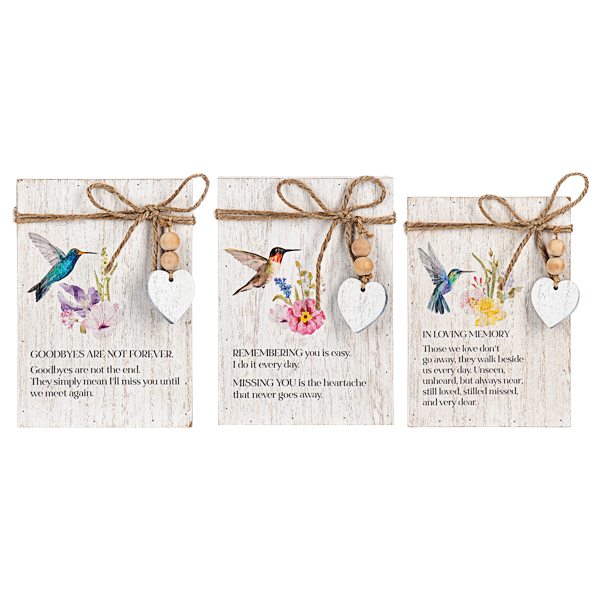 Hummingbird Memorial Message Block with Beaded Heart