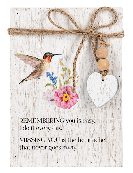 Hummingbird Memorial Message Block with Beaded Heart
