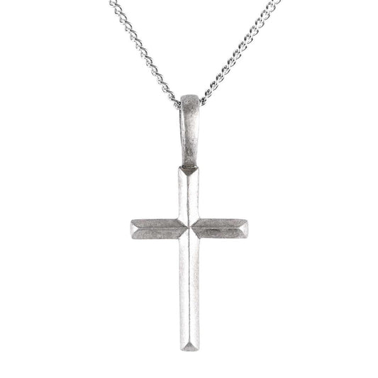 Pewter Bevel Cross Necklace, 18" Chain
