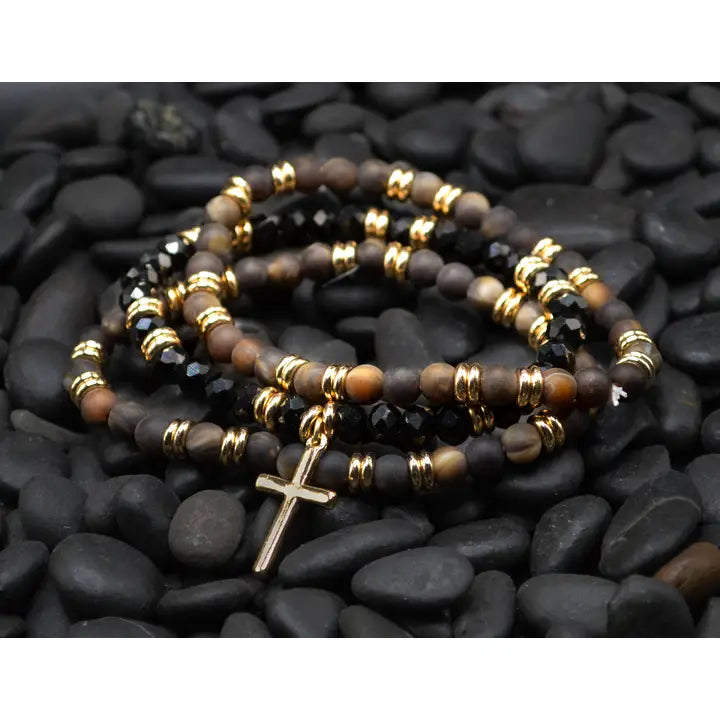 Cross Three Strand, Neutrals, Bracelet