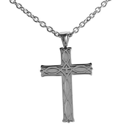 Celtic Bud Cross Necklace, 24" Chain