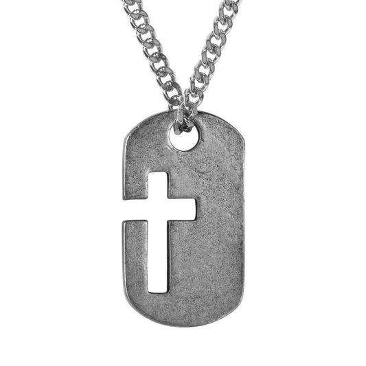 Dogtag Cross Pewter Necklace, 24" Chain