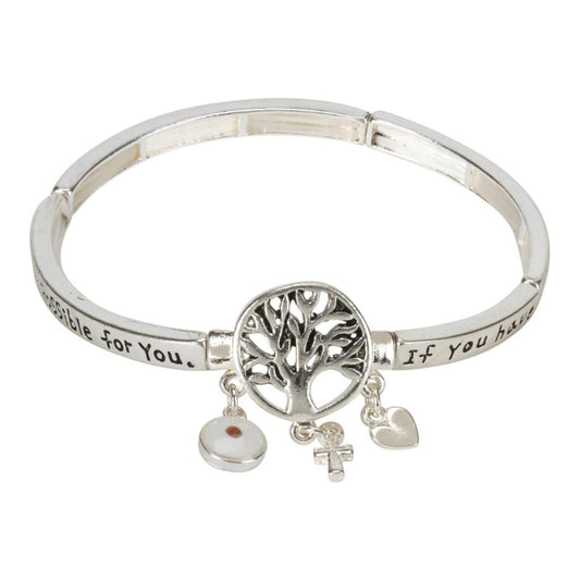 Mustard Seed Tile Stretch Silver Plated Bracelet with Inspiring Verse