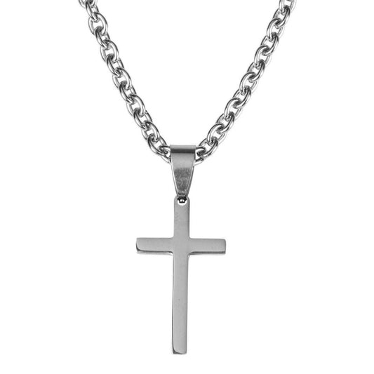 Thin Cross Silver Boy's Necklace, 18" Chain