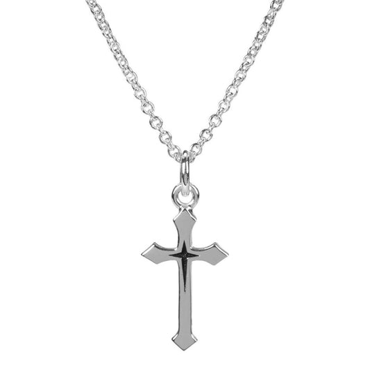 Flare Cross Silver Necklace, 18" Chain