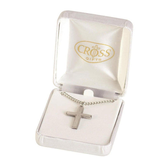 Pewter Box Cross Boy's Necklace, 18" Chain