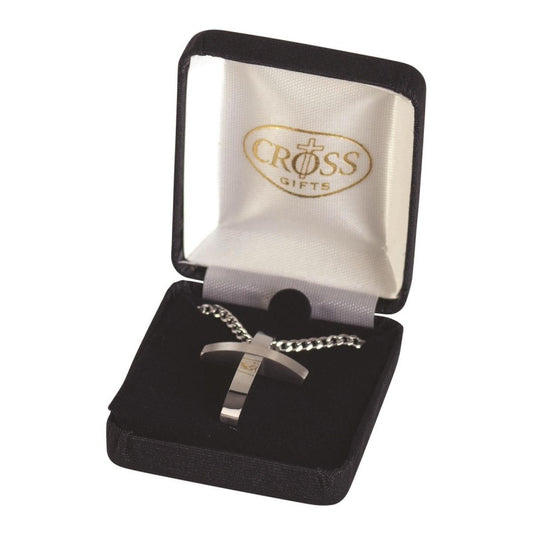 Stainless Steel Curve Cross Necklace, 24" Chain