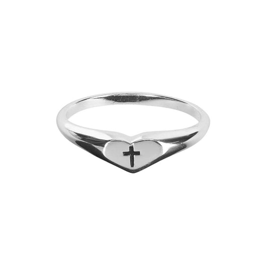 Ring Engraved Heart, Silver Plated