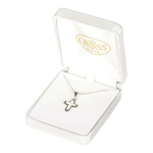 Mini Bud Cross Silver Necklace, 13" Chain