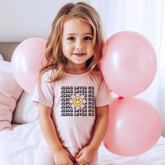 Jesus Loves Me Smiley toddler Tee-pink