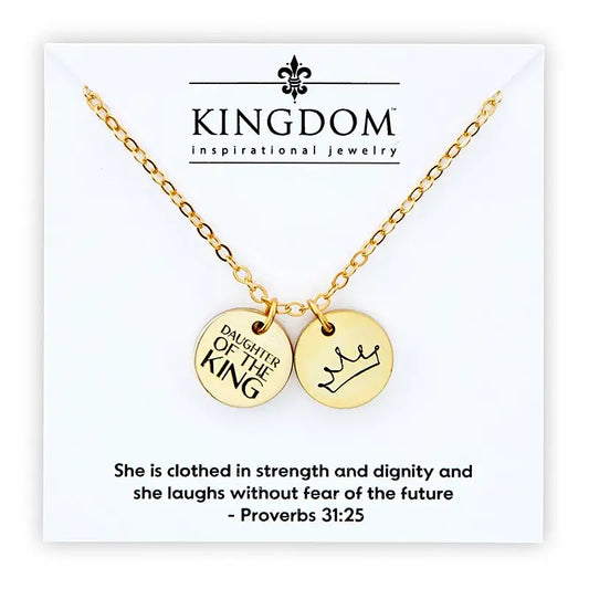 Double Coin Necklace - Crown, Gold, 22" Chain