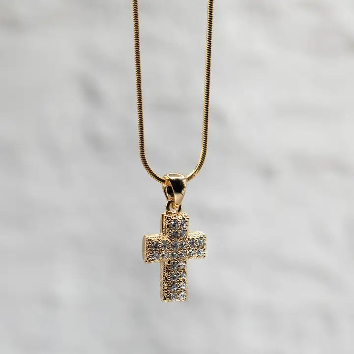 Gold Puffed Cross Necklace