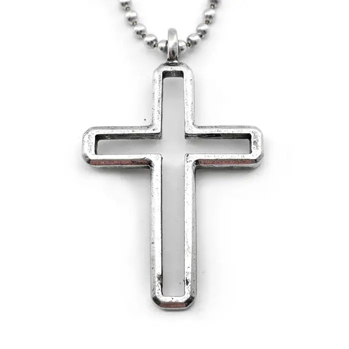 Cross Antique Silver Pendant Ball Chain Necklace