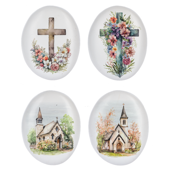Watercolor Church & Cross Stones