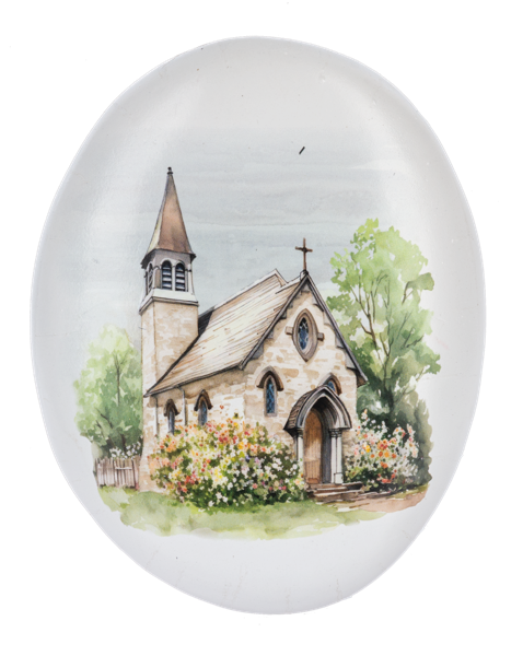 Watercolor Church & Cross Stones