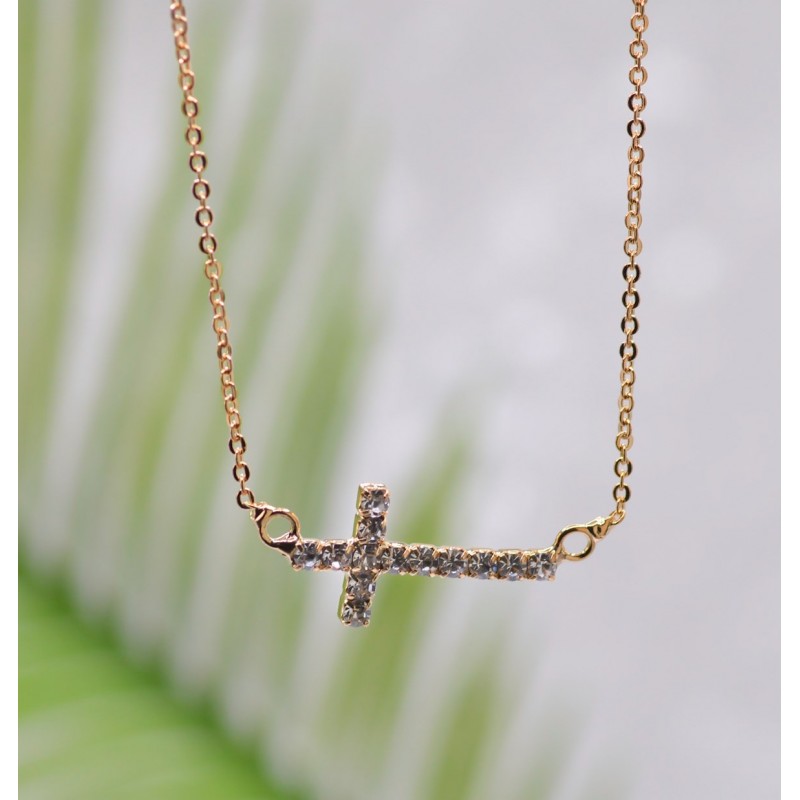 Sideways Cross Gold Necklace