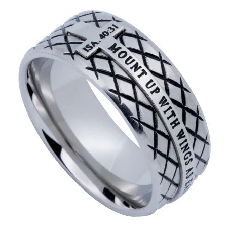 Men's Rings- Silver Diamond Back Cross, "Eagle's Wings"