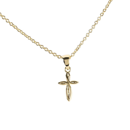 Mini Twisted Ribbon Cross Gold Necklace, 18" Chain