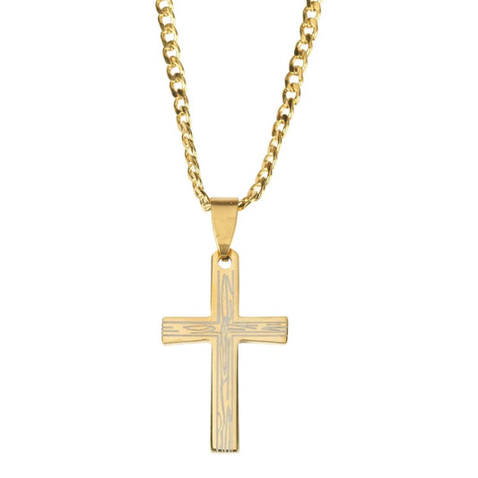 Box Grain Cross Gold Necklace, 24" Chain