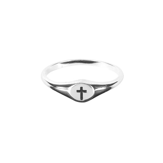 Ring Engraved Cross, Silver Plated