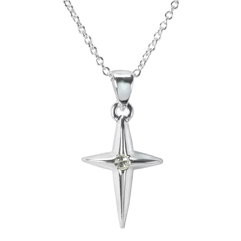 Star Cross Silver Plated Necklace, 16" Chain