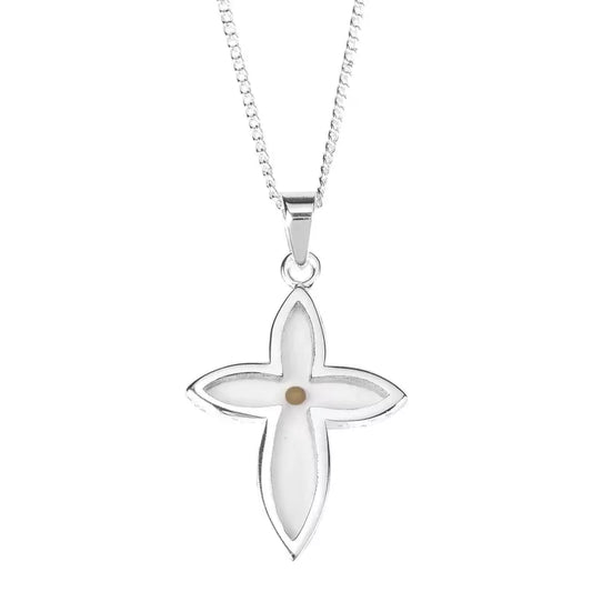 Silver Plated Mustard Seed Petal Cross Necklace, 18" Chain