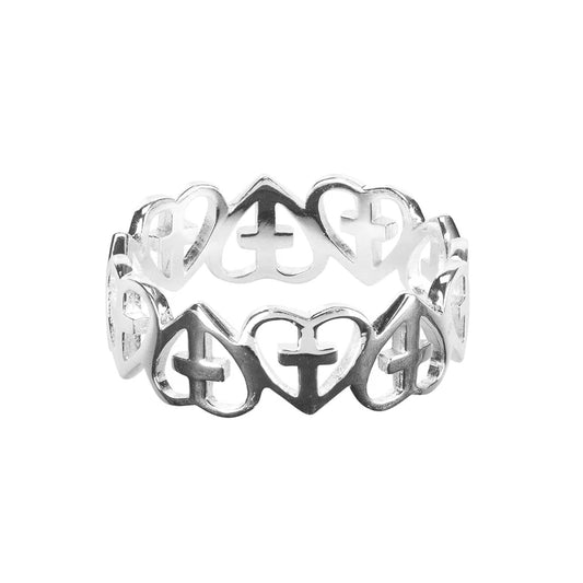 Ring Multi Heart/Cross, Silver Plated