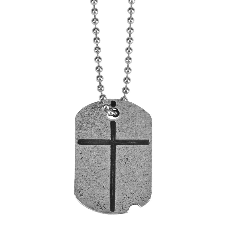 Dogtag With Cross Necklace Josh.1:9, 21" Chain