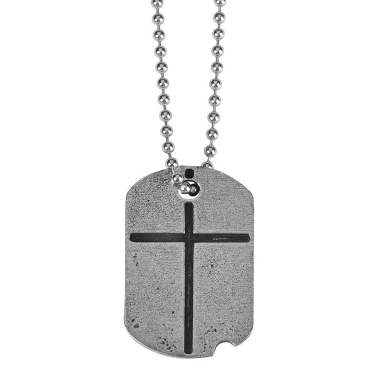 Dogtag With Cross Necklace Josh.1:9, 21" Chain