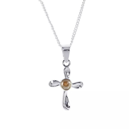 Mustard Seed Cross Silver Plate Necklace, 18" Chain