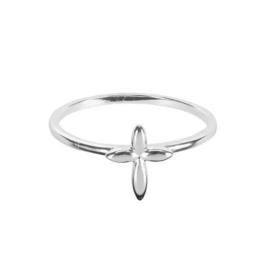 Ring Petal Cross, Silver Plated