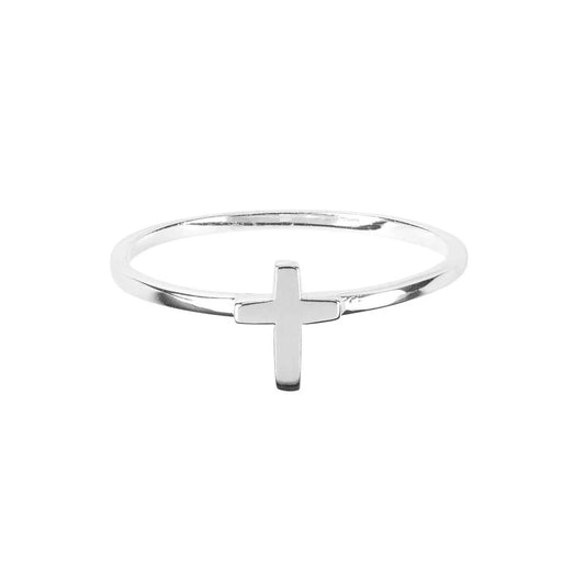 Ring Vertical Box Cross, Silver Plated