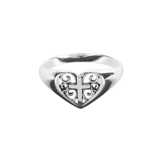 Ring Filigree Heart/Cross, Silver Plated