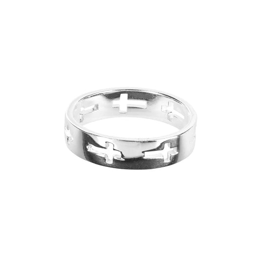 Ring Cutout Cross Band, Silver Plated Metal