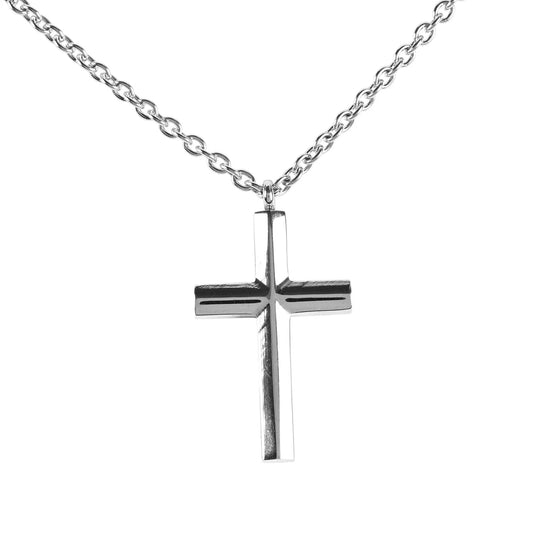 Beveled Box Cross Necklace, 24" Chain