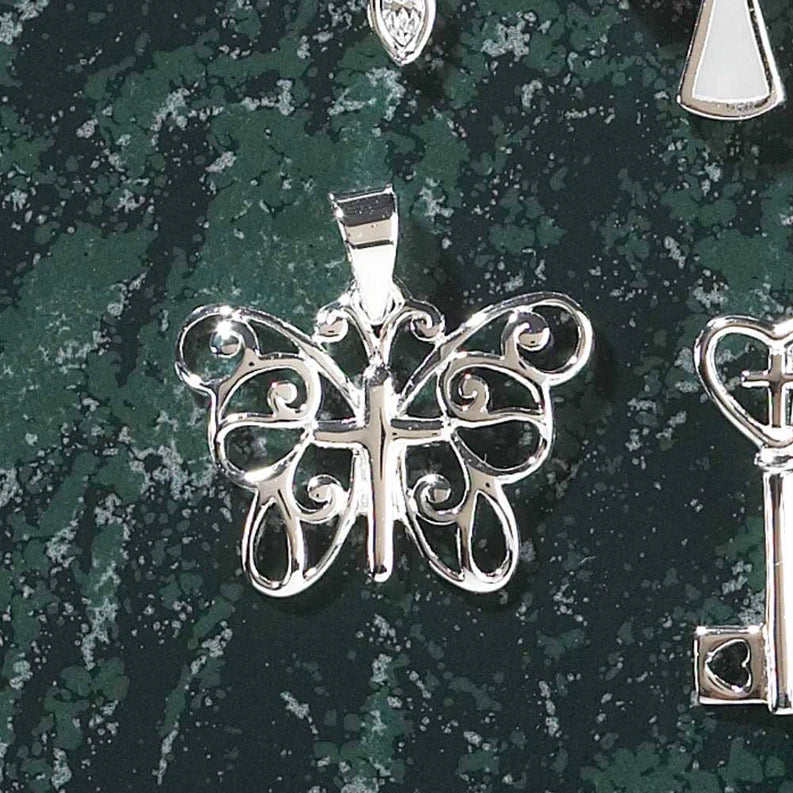 Butterfly With Silver Cross Necklace, 18" Chain