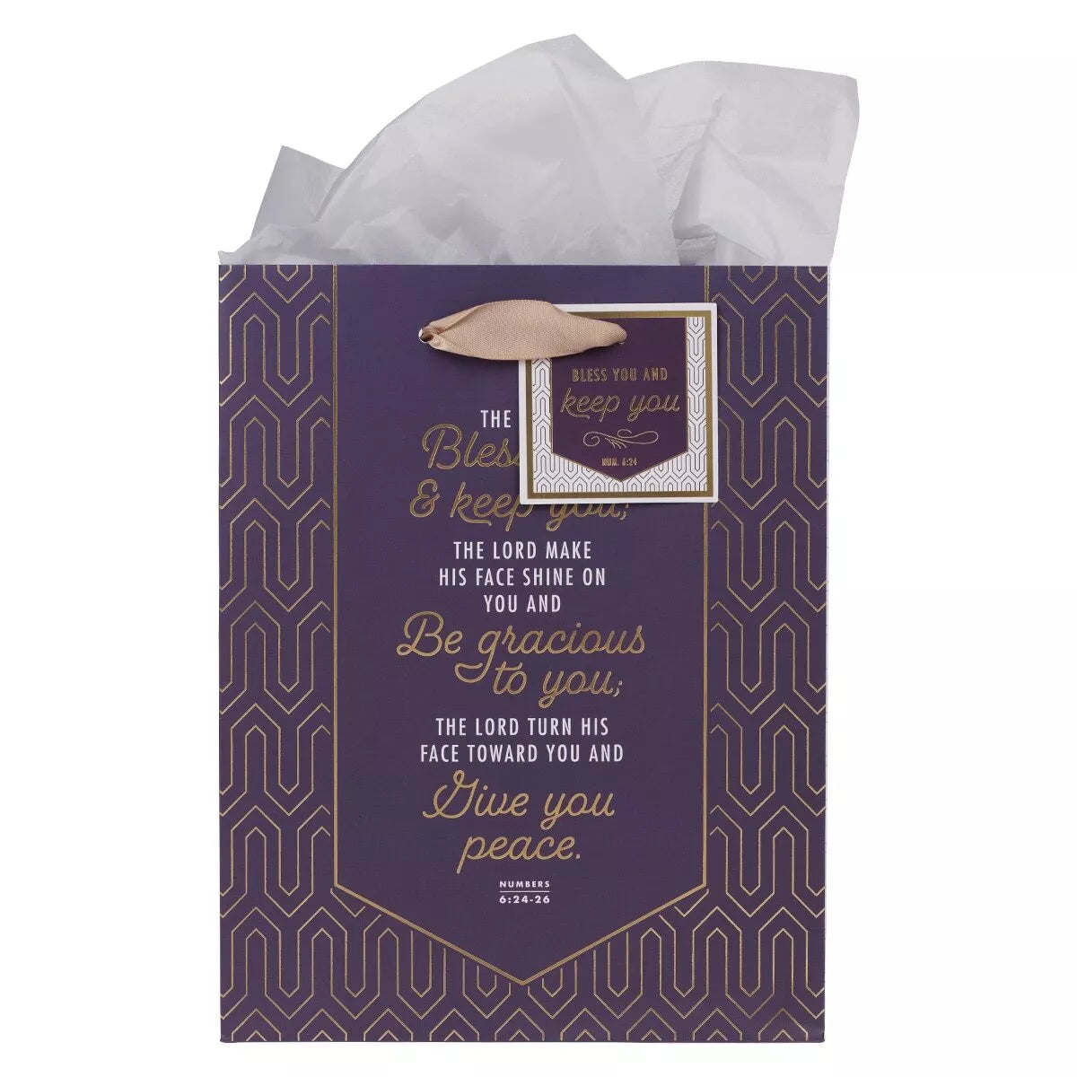 Bless You and Keep You Geometric Purple Medium Gift Bag