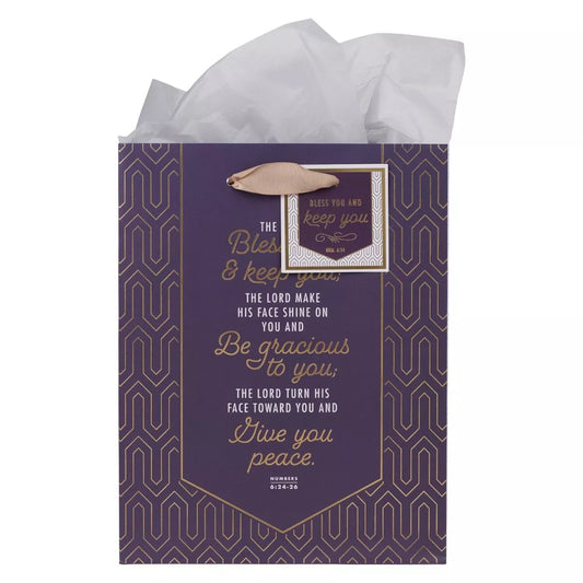 Bless You and Keep You Geometric Purple Medium Gift Bag
