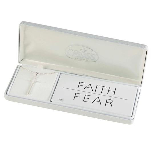 Faith Over Fear Cross Women's Necklace, 18" Chain